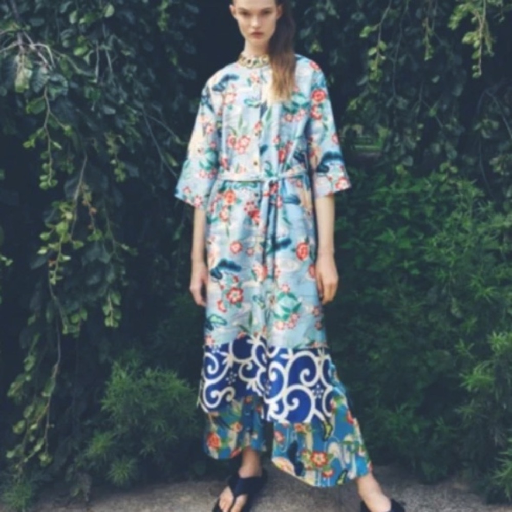 Zara Blue Kimono Style Belted Dress